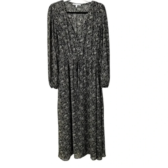 Senlis Women's Long Sleeve V-Neck Black & White Paisley Maxi Dress Size L GUC - Picture 1 of 14
